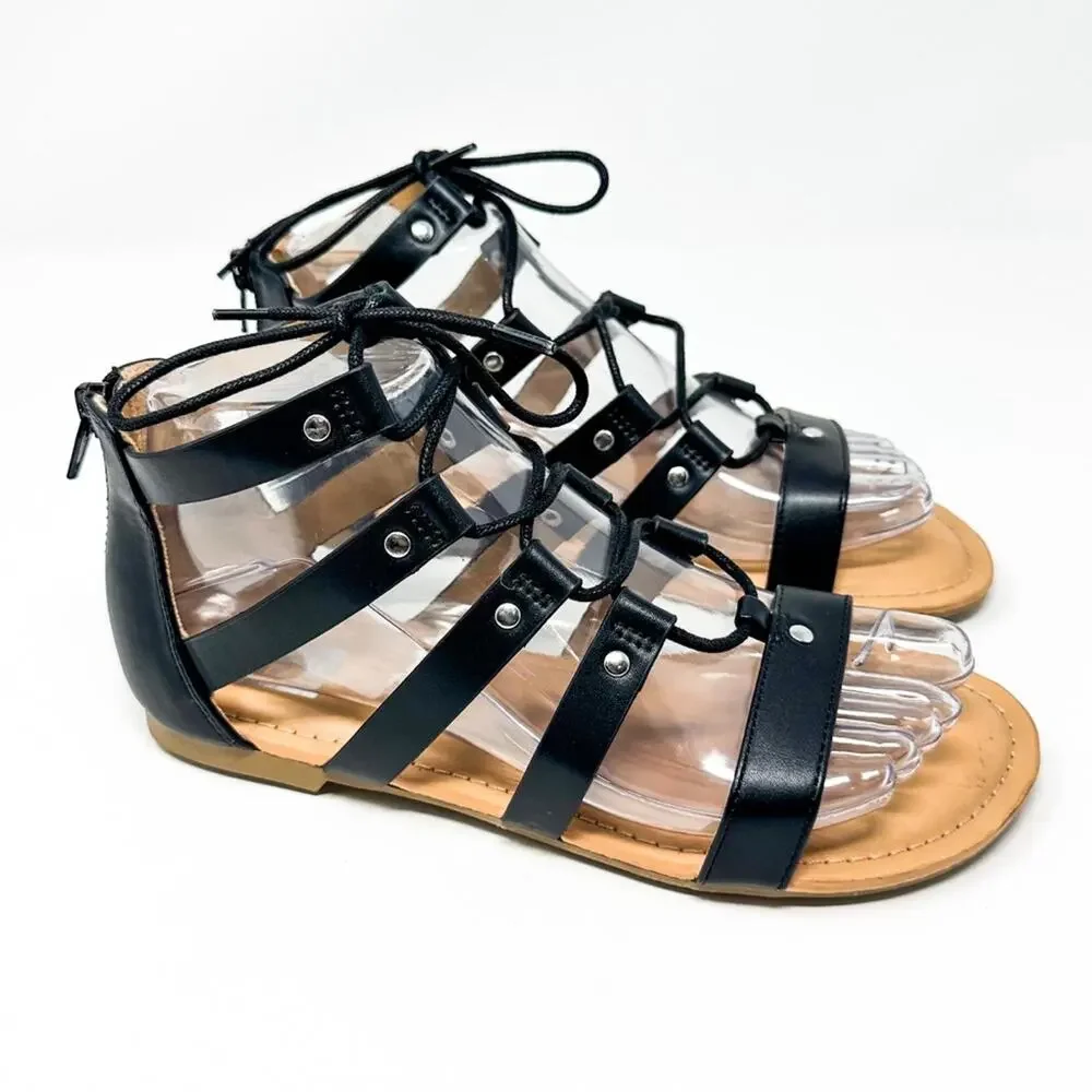 NEW DV by Dolce Vita Girl’s Curse Black Faux Leather Gladiator Sandal, Size 4